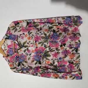 Lily & Lola Paris Floral Multicolor Button Down Lightweight Top Size L